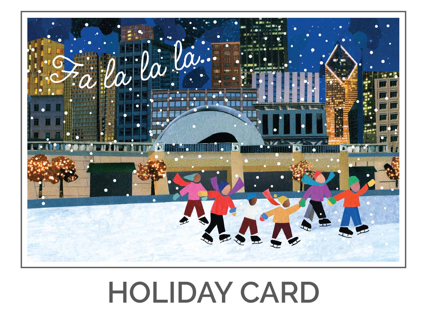 Chicago Holiday Card Design of Ice Skaters
