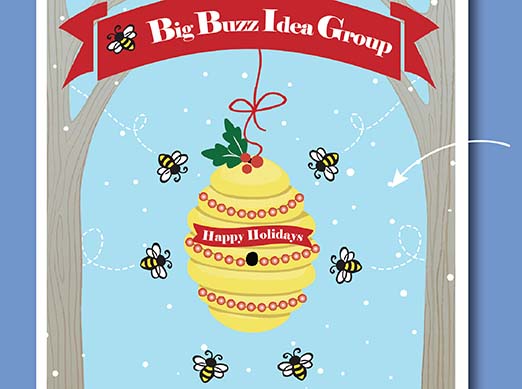 Close Up of Big Buzz Charity Holiday Card Design